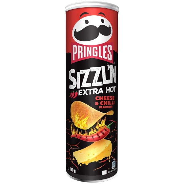 PRINGLES SIZZLN EXTRA HOT CHEESE & CHILLI 160 G  برنجلز الحار حار جدا جبن وفلفل حار