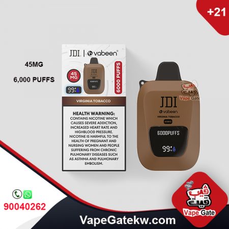 JDI VABEEN 6000 PUFFS 4.5%NICOTINE FLAVOR VIRGINIA TOBACCO  سجائر الكترونية جي دي اي فابين 6000 سحبة نوكوتين 4.5 % بنكهة فيرجينيا توباكو