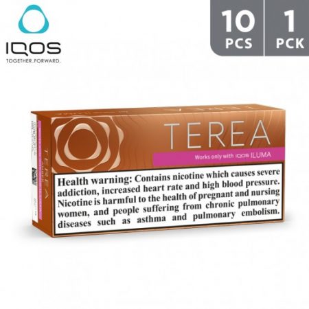 TEREA AMBER تيرا - خلطة تبغ غنيّة وعطرية مُعزّزة بعبق الكاكاو والفاكهة المجففّة.