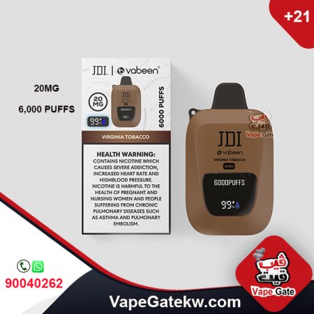 JDI VABEEN 6000 PUFFS 2%NICOTINE FLAVOR  VIRGINIA TOBACCO  سجائر الكترونية جي دي اي فابين 6000 سحبة نوكوتين 2% بنكهة فيرجينيا توباكو