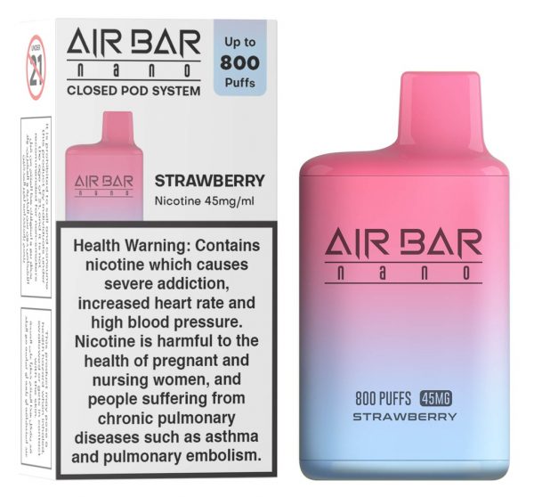 AIR BAR STRAWBERRY  20 MG 800 PUFFS سجائر الكترونية اير بار  بنكهه الفراولة