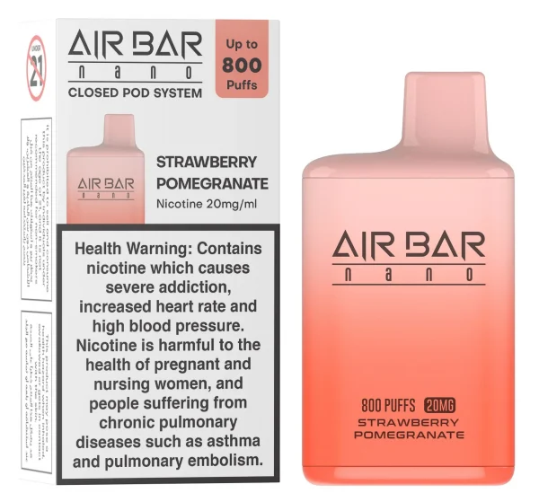 AIR BAR STRAWBERRY POMEGRANATE 20 MG 800 PUFFS سجائر الكترونية اير بار  بنكهه الفراولة مع رمان