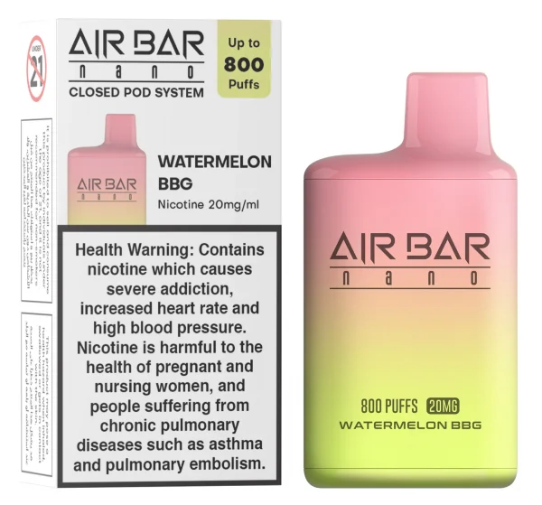 AIR BAR WATERMWLON BBG  20 MG 800 PUFFS سجائر الكترونية اير بار  بنكهه البطيخ