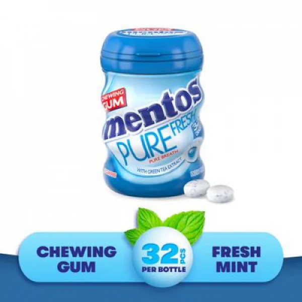 CHEWING GUM MENTOS PURE FRESH MINT علكه منتوس خاليه من السكر بنكهه النعناع الازرق  32  قطعه