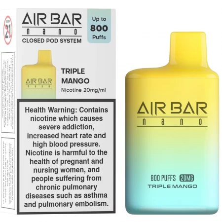 AIR BAR TRIPLE MANGO 10 PIECES 20 MG 800 PUFFS إير بار تريبل مانجو 10 قطع 20 مجم 800 مزة