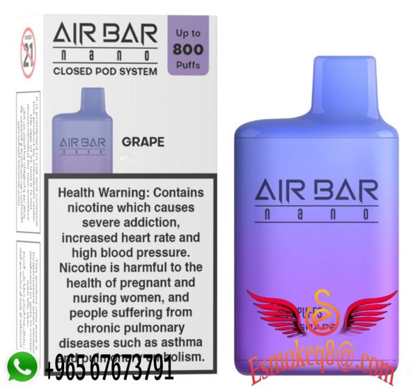 AIR BAR GRAPE 800 PUFFS NICOTINE 45 MG سجائر الكترونية اير بار نكهه العنب 800 سحبه نوكتين 45